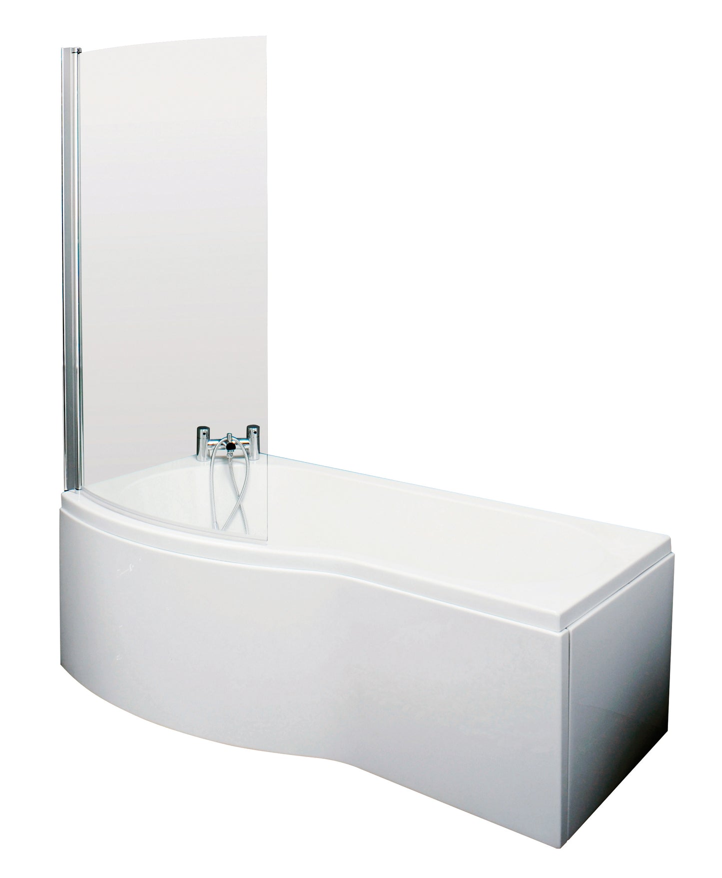 Nuie B-Shaped Shower Bath with Curved Screen & Side Panel by Nuie