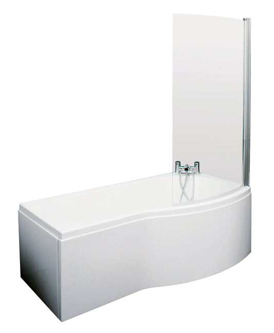 Nuie B-Shaped Shower Bath with Curved Screen & Side Panel by Nuie