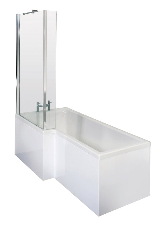 Nuie 1500mm Left Hand Square Shower Bath Set with Screen, Side Panel & Leg Set