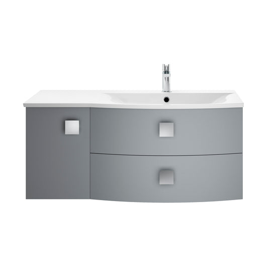 Hudson Reed Sarenna 1000mm Dove Grey Wall Hung Right Hand 2 Drawer 1 Door Vanity Unit with Polymarble Basin