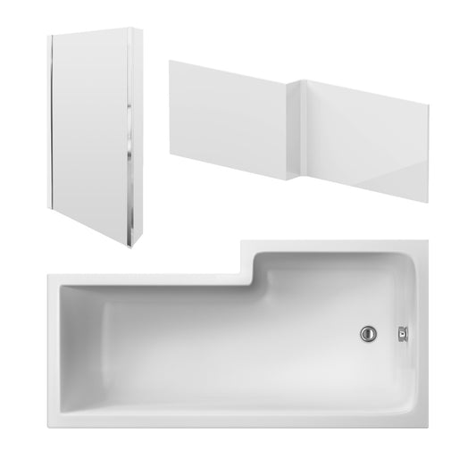 Nuie 1600mm x 850mm Left Hand Square Shower Bath With Screen, Side Panel & Leg Set