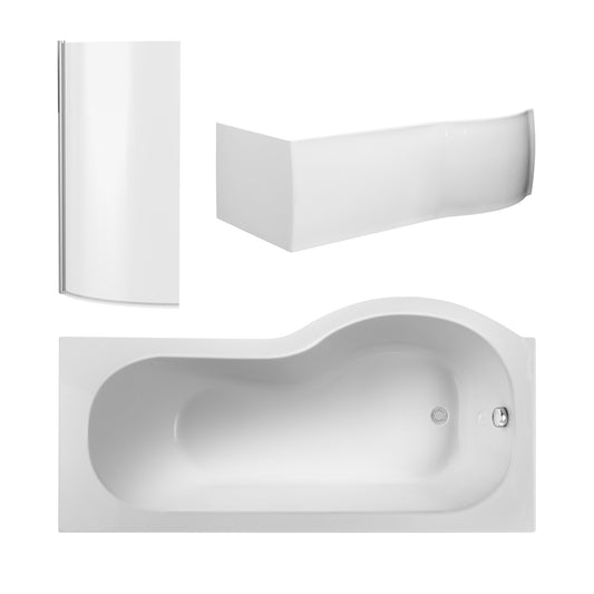 P-Shaped Shower Bath with Curved Screen and Side Panel by Nuie