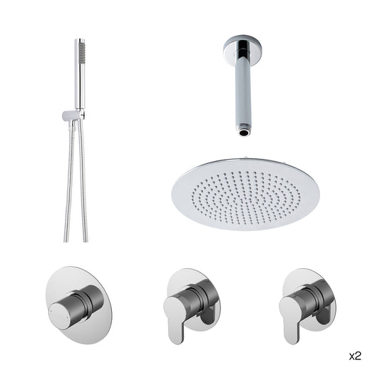 Nuie Arvan 2 Outlet Chrome Thermostatic Double Shower Bundle With Heads & Handsets