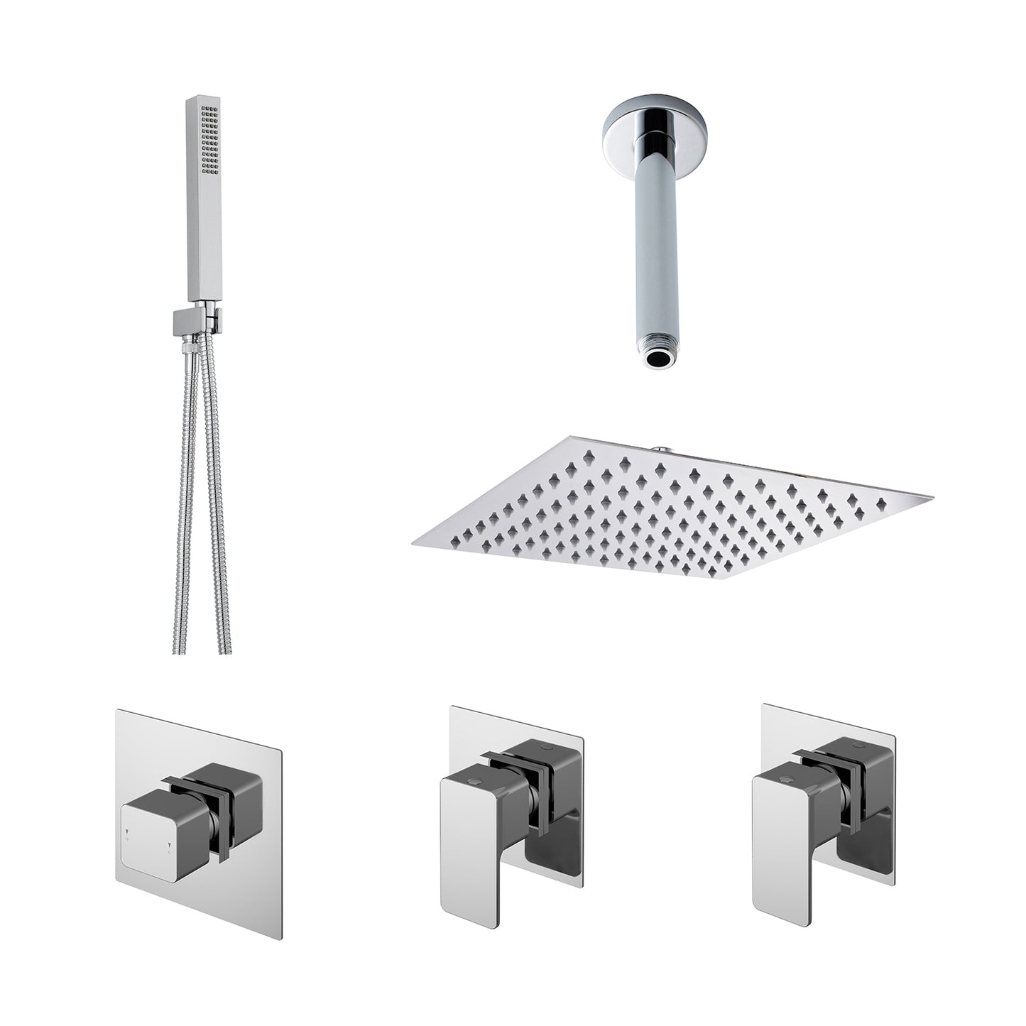 Nuie Chrome 2 Outlet Square Concealed Thermostatic Shower Valve With Stop Taps