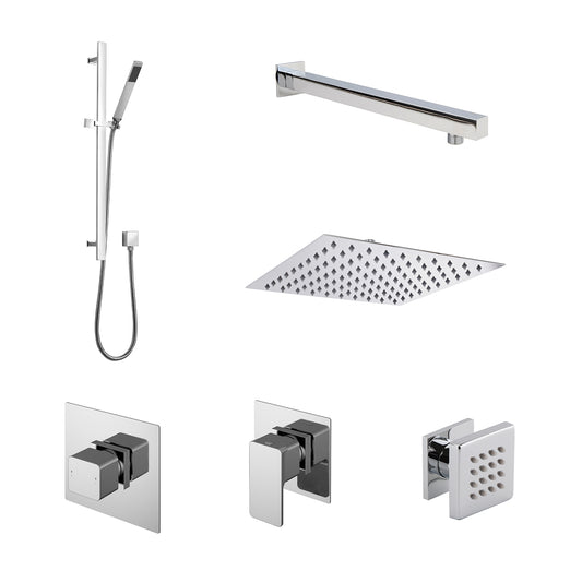 Nuie 3 Outlet Chrome Thermostatic Shower System With Stop Taps
