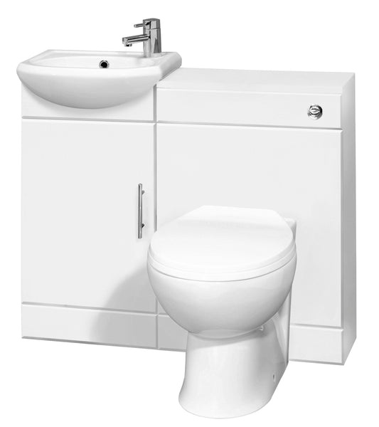 Nuie Sienna 903mm Floor Standing Gloss White Cloakroom Pack Including Basin Unit, BTW Unit, Pan & Seat