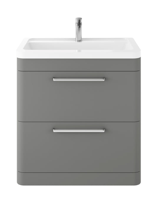 Hudson Reed Solar 800mm Cool Grey 2 Drawer Floor Standing Vanity Unit With Ceramic Basin