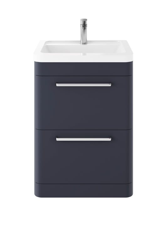 Hudson Reed Solar 600mm Indigo Blue Floor Standing 2 Drawer Vanity Unit With Ceramic Basin