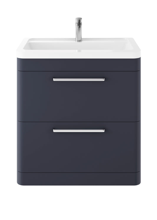 Hudson Reed Solar 800mm Indigo Blue Floor Standing 2 Drawer Vanity Unit With Ceramic Basin