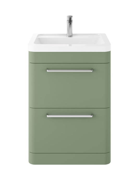 Hudson Reed Solar 600mm Fern Green Floor Standing 2-Drawer Vanity Unit With 1 Tap Hole Ceramic Basin