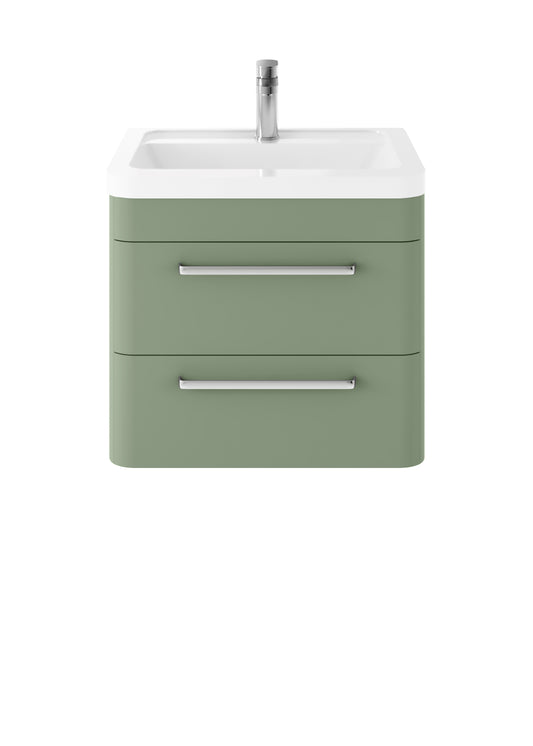 Solar 600mm Wall Hung 2-Drawer Unit and Ceramic 1 Tap Hole Basin