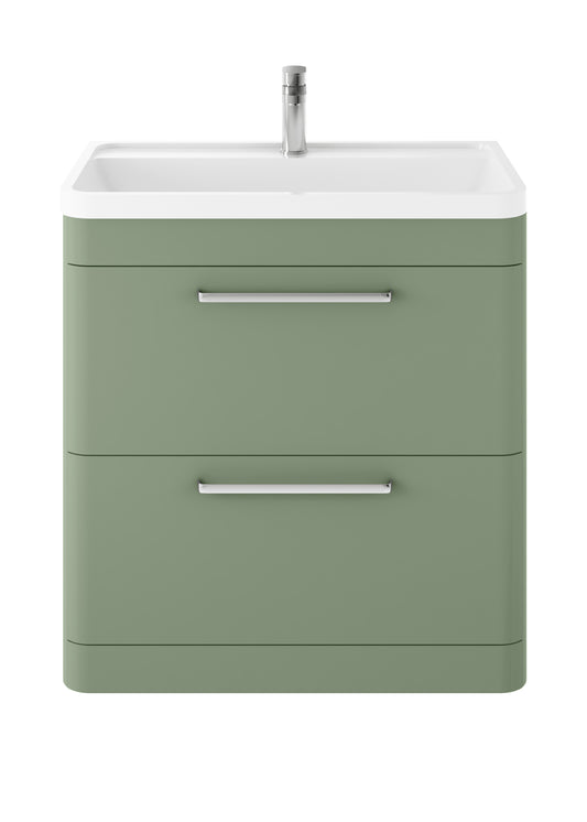 Hudson Reed Solar 800mm Fern Green Floor Standing 2-Drawer Vanity Unit With 1 Tap Hole Polymarble Basin