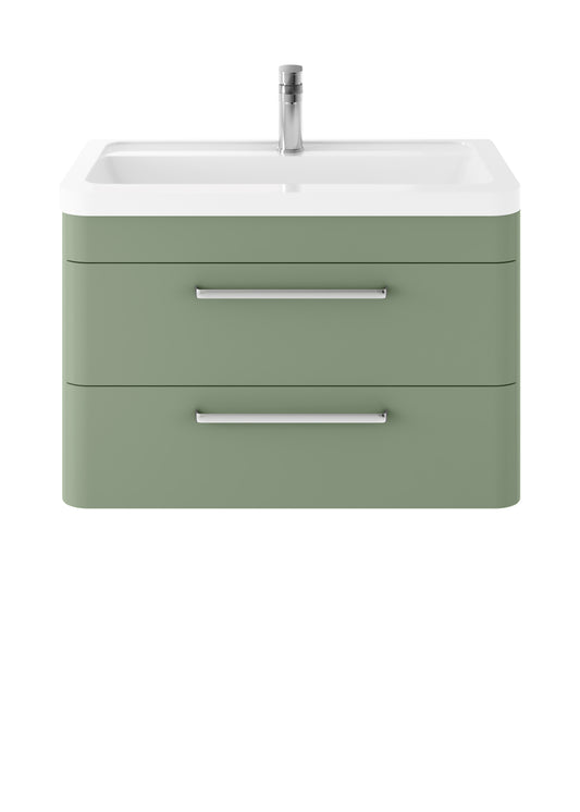 Hudson Reed Solar 800mm Fern Green Wall Hung 2-Drawer Vanity Unit with Ceramic 1 Tap Hole Basin