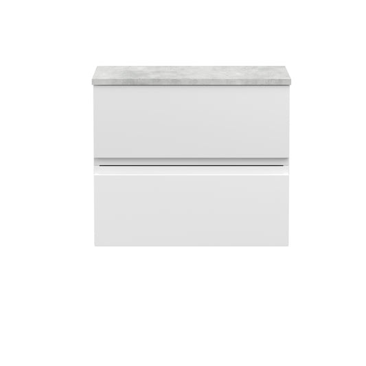 Hudson Reed Urban 600mm Satin White Wall Hung 2 Drawer Vanity Unit With Laminate Worktop