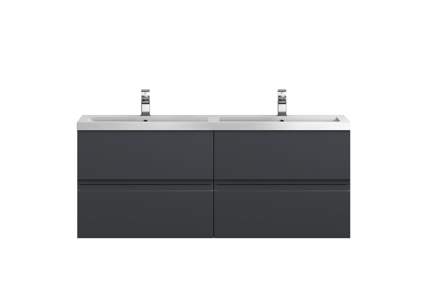 Hudson Reed Urban 1200mm Soft Black Wall Hung Vanity Unit With Double Polymarble Basin
