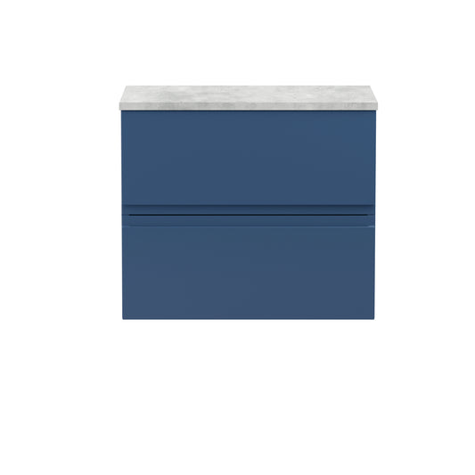 Hudson Reed Urban 600mm Satin Blue Wall Hung 2 Drawer Vanity Unit With Laminate Worktop
