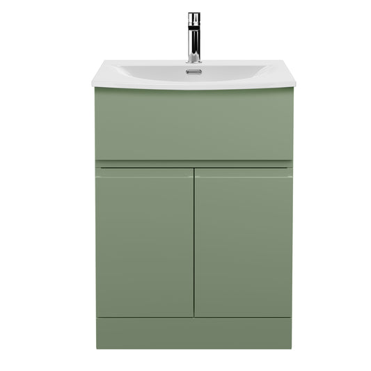 Urban 600mm Floor Standing 2-Door/Drawer Unit and Curved Basin 1 Tap Hole