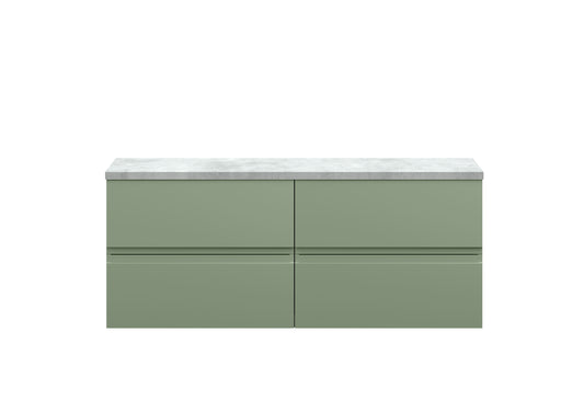 Hudson Reed Urban 1200mm Satin Green Wall Hung 4-Drawer Unit With Laminate Worktop