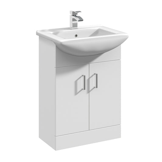 Nuie Mayford 550mm Gloss White Floor Standing 2 Door Vanity Unit with Rectangular Basin With Soft Close Doors