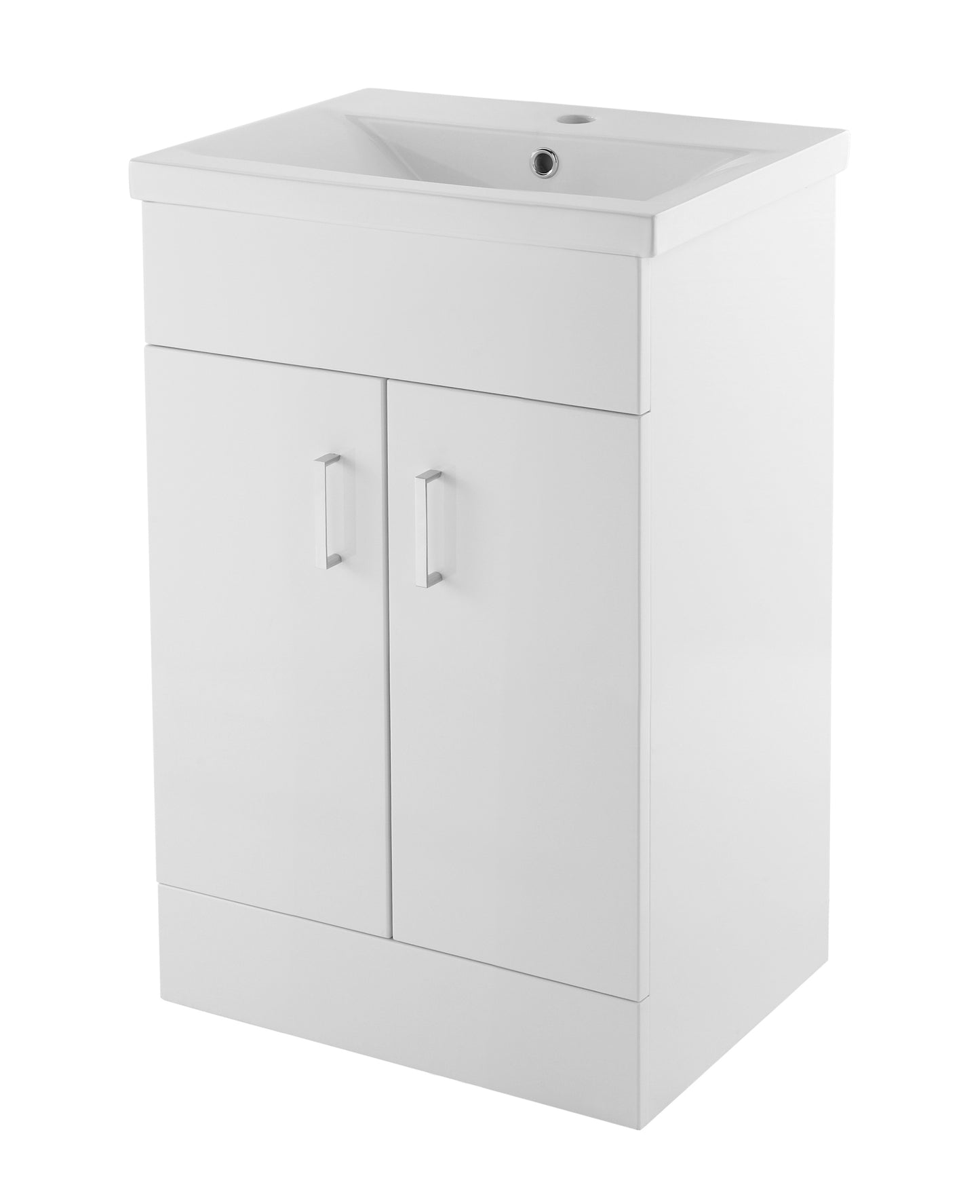 Nuie 500mm Gloss White Floor Standing Vanity Unit with Minimalist Basin 2 Door Soft Close