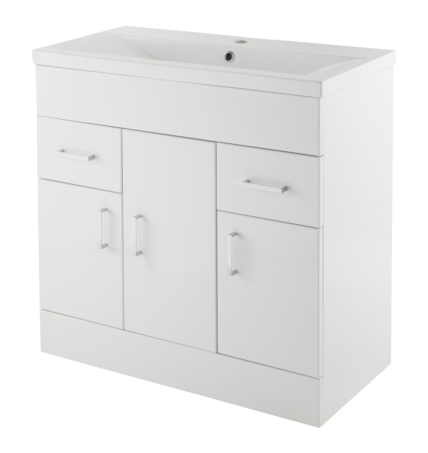 Nuie 800mm Floor Standing 3 Door 2 Drawer Vanity Unit with Basin with Soft Close Doors & Drawers