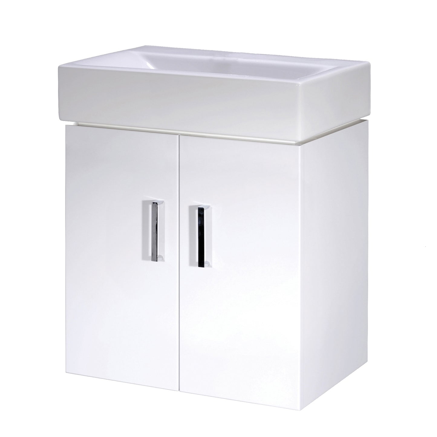 Nuie Mayford 450mm Gloss White Wall Hung 2 Door Vanity Unit with Ceramic Basin