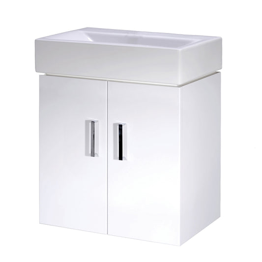 Nuie Mayford 450mm Gloss White Wall Hung 2 Door Vanity Unit with Ceramic Basin