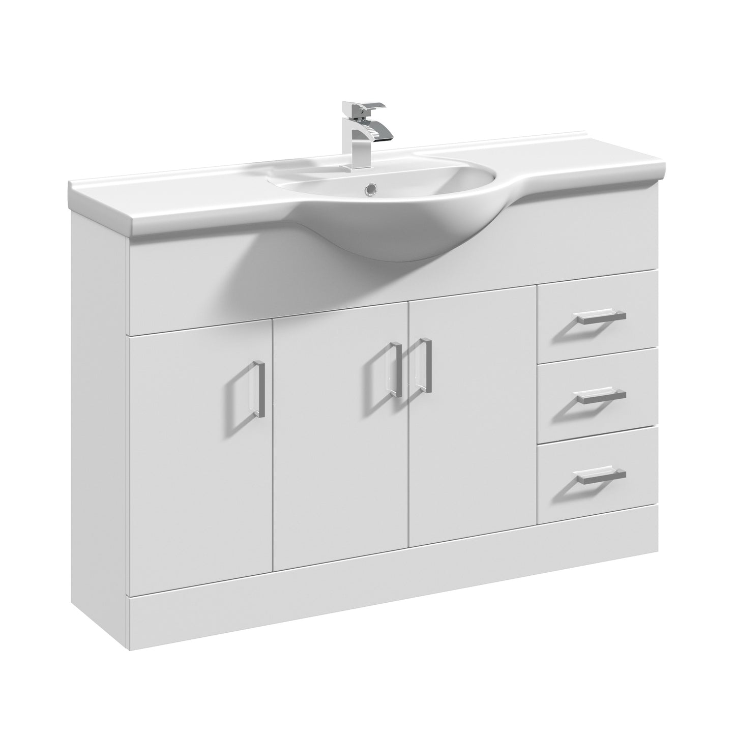 Nuie Mayford 1200mm Floor Standing 3 Door 3 Drawer Vanity Unit with U-Shape Basin