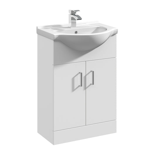 Nuie Mayford 550mm Gloss White Floor Standing 2 Door Vanity Unit with Basin