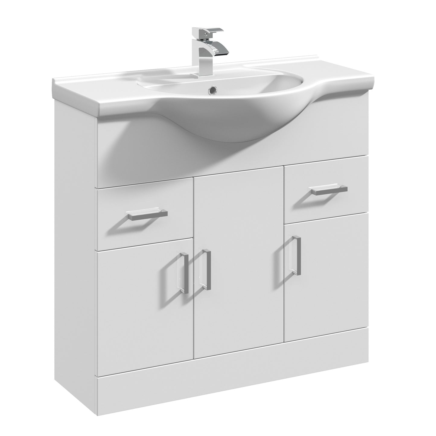 Nuie Mayford 850mm Floor Standing 3 Door 2 Drawer Vanity Unit with Ceramic Basin