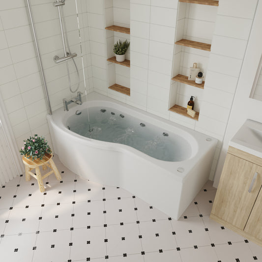 P Shape 8 Jet Whirlpool Bath by Nuie