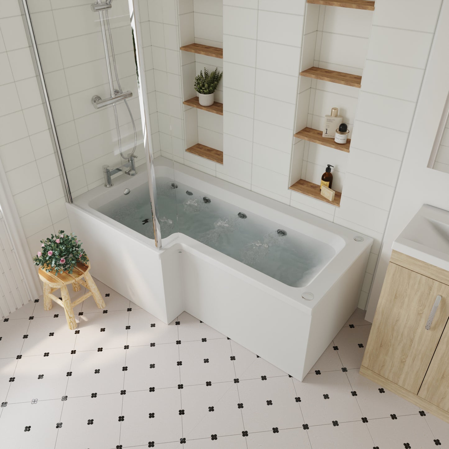 L Shape 8 Jet Whirlpool Bath by Nuie