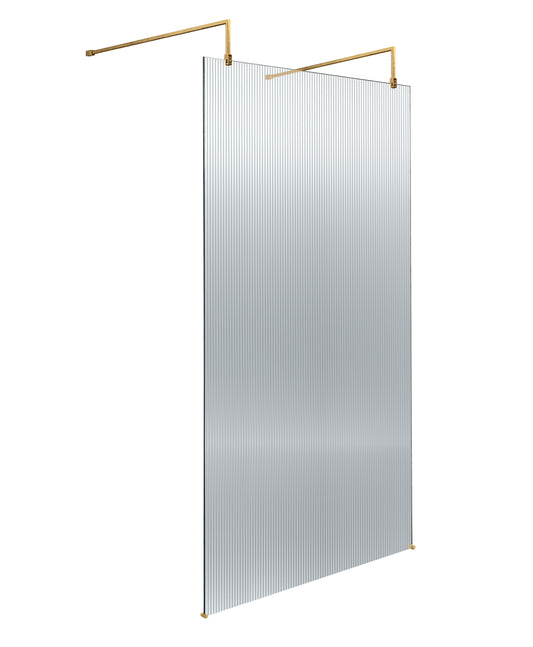 1000mm Fluted Wetroom Scren with Arms & Feet Brushed Brass