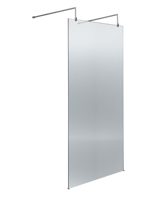 900mm Fluted Wetroom Scren with Arms & Feet Polished Chrome