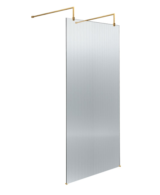 900mm Fluted Wetroom Scren with Arms & Feet Brushed Brass