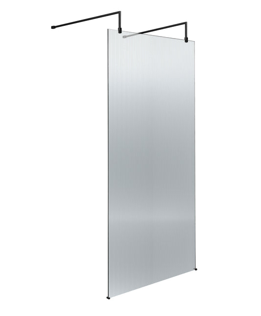 900mm Fluted Wetroom Scren with Arms & Feet Matt Black