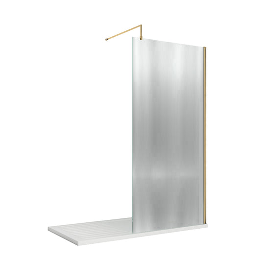 Fluted Brushed Brass Wetroom Screen & Support Bar by Nuie