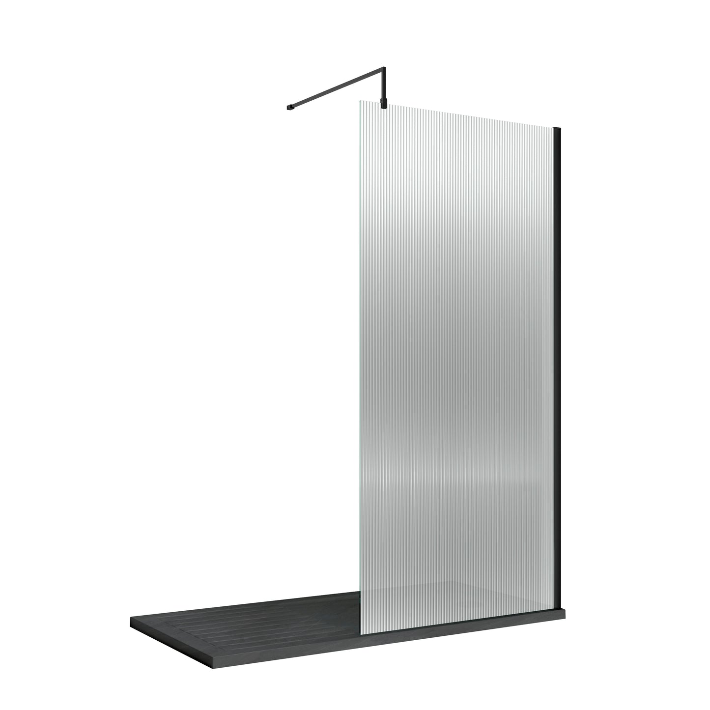Fluted Matt Black Wetroom Screen & Support Bar by Nuie