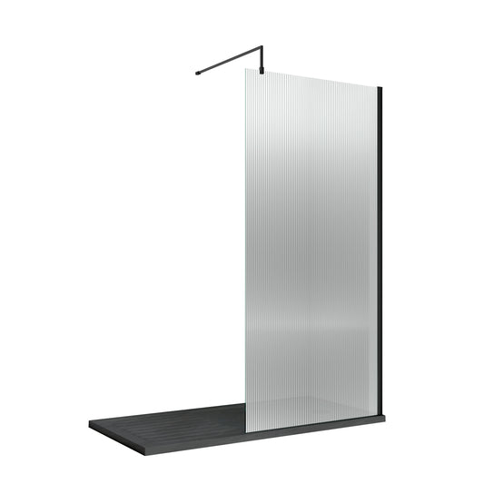Fluted Matt Black Wetroom Screen & Support Bar by Nuie