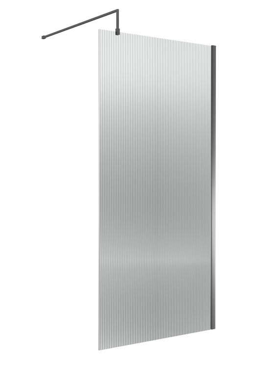 Fluted Brushed Pewter Wetroom Screen & Support Bar by Nuie