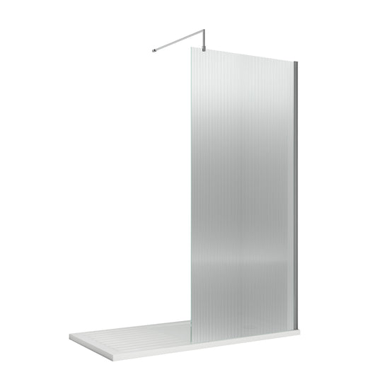 800mm x 1950mm Fluted Wetroom Screen Inc' Bar Polished Chrome