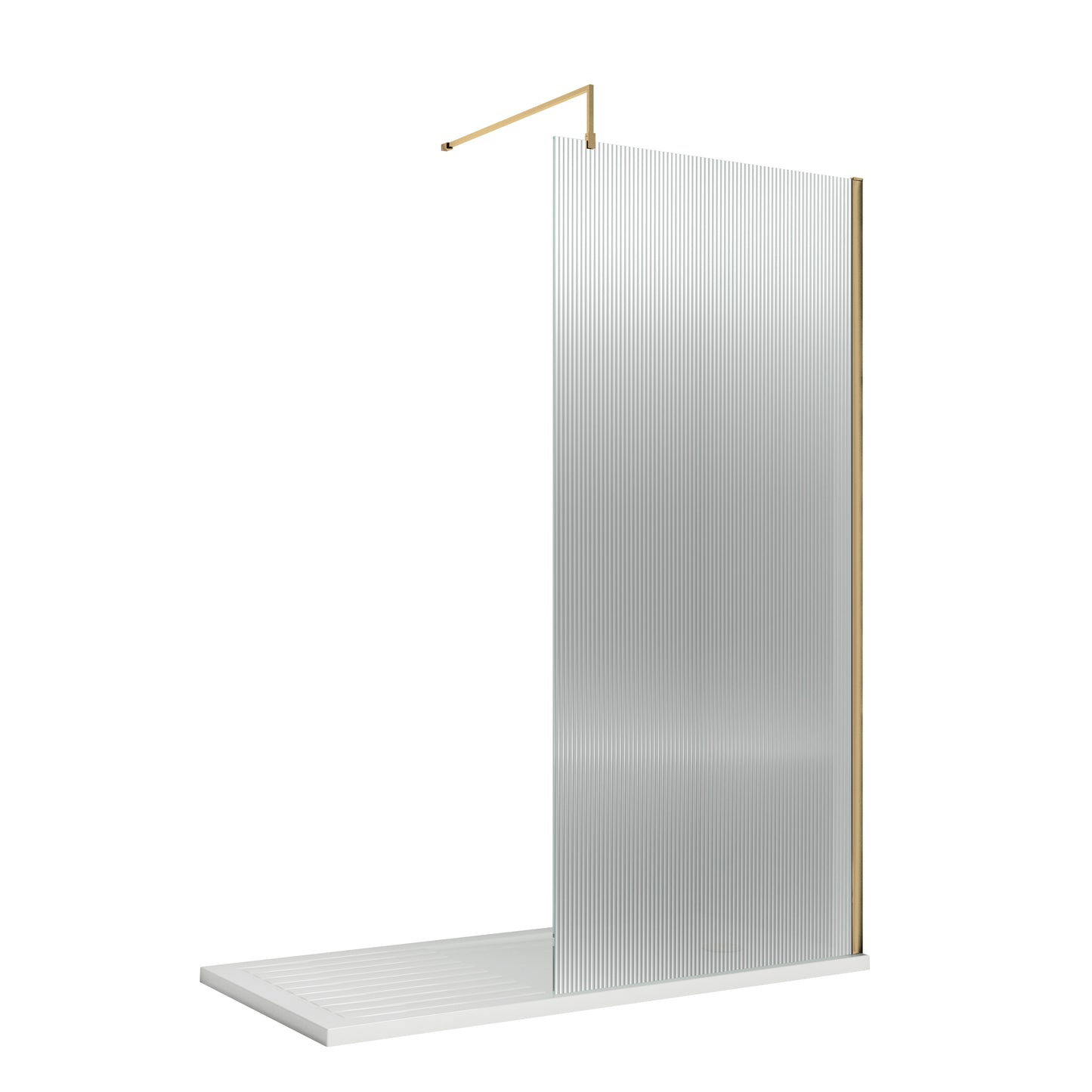 800mm Fluted Wetroom Screen with Support Bar Brushed Brass