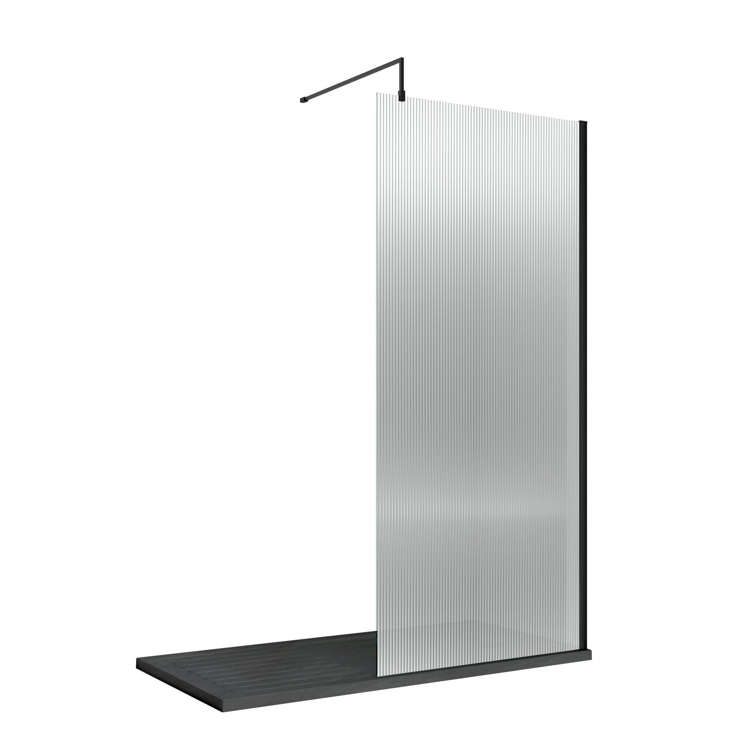 900mm Fluted Wetroom Screen with Support Bar Matt Black