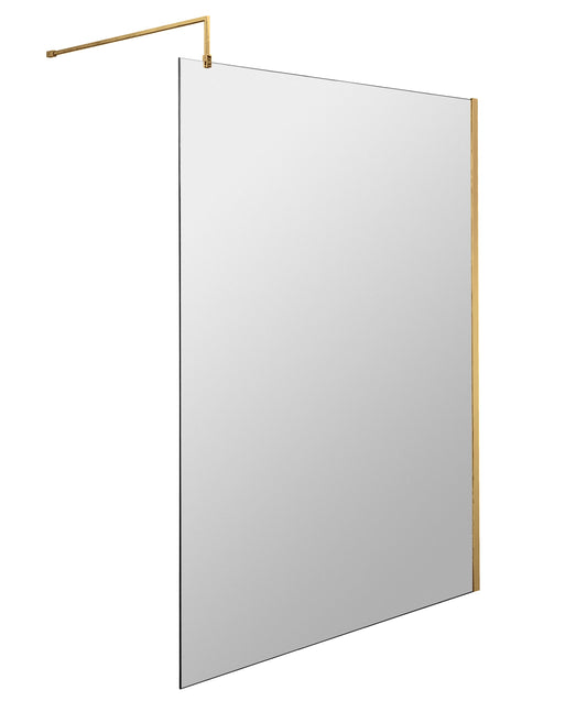 Frameless Brushed Brass Wetroom Shower Screen & Support Bar by Nuie
