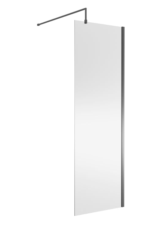 Frameless Brushed Pewter Wetroom Shower Screen & Support Bar by Nuie