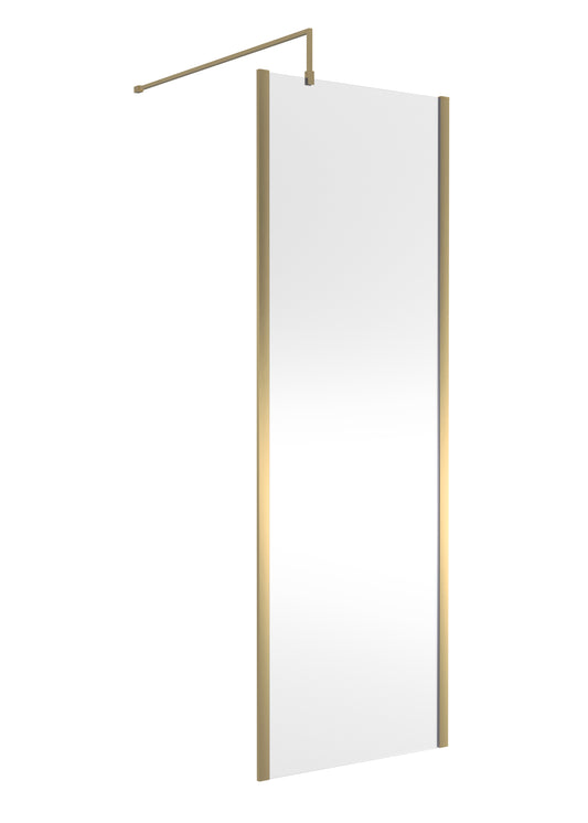 Outer Frame Brushed Brass Wetroom Shower Screen & Support Bar by Nuie