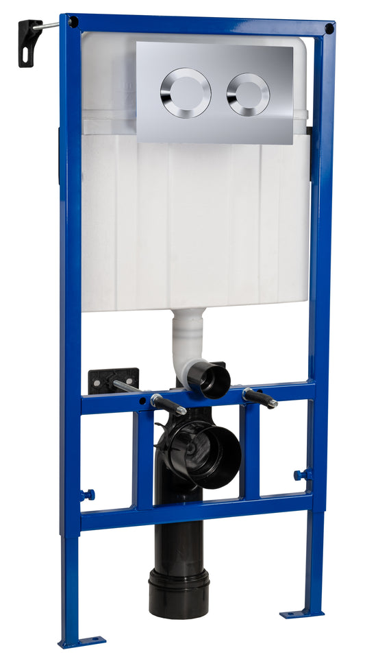 Nuie Midheight Dual Flush Concealed Cistern Frame With Chrome Round Plate