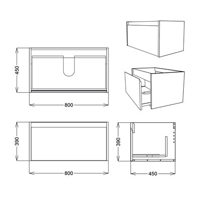 Craft 800Mm Oak 1 Drawer Wall Hung Vanity Unit (SY-CRA02-CL)